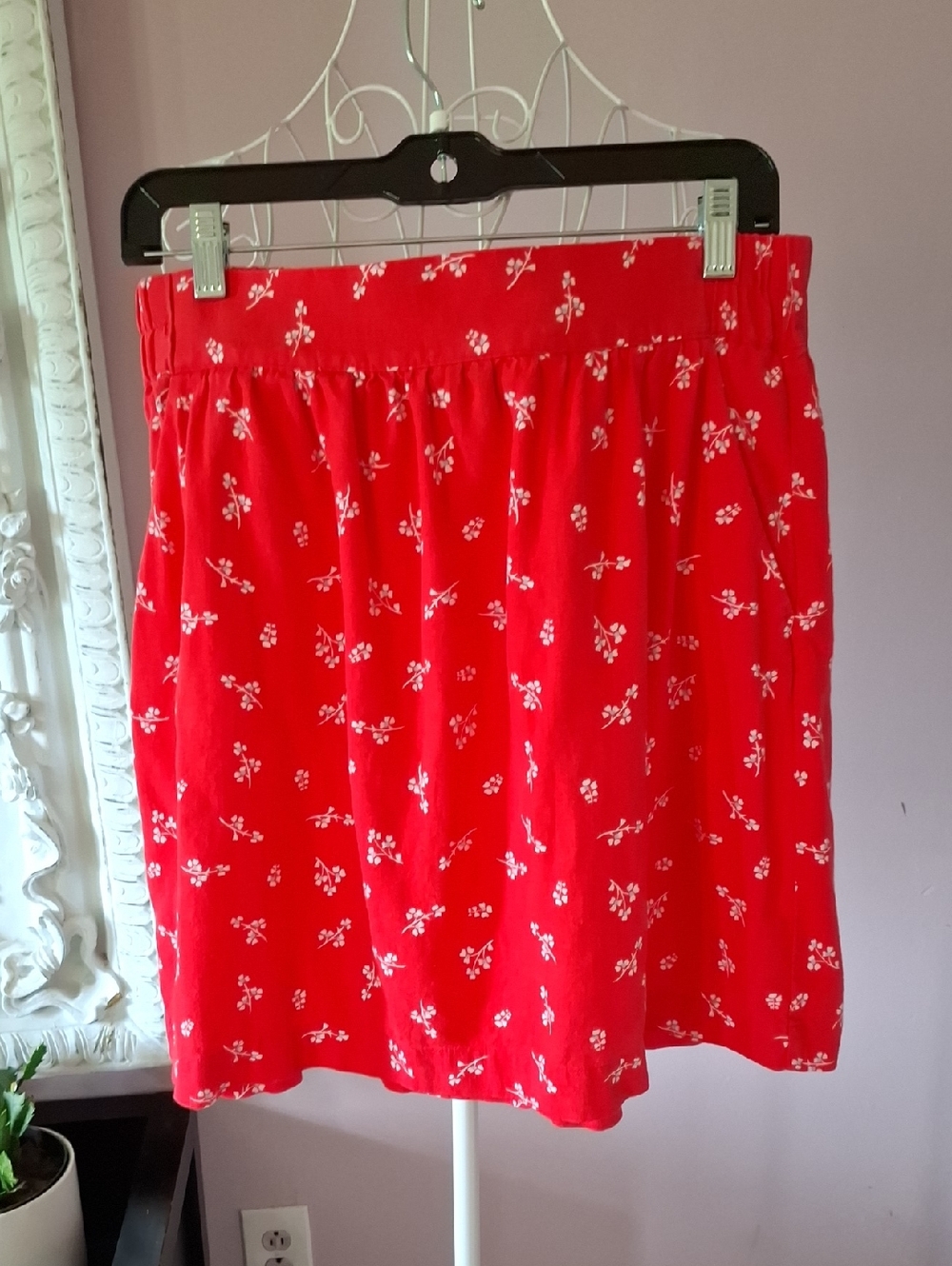 LOFT Red Floral Circle Skirt